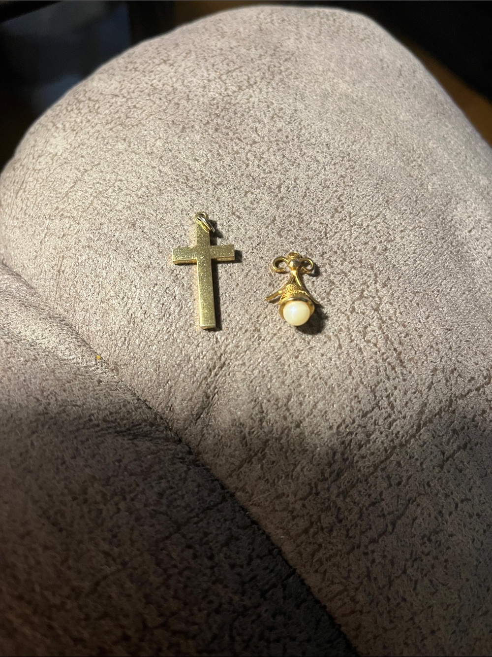 Gold Cross and Pearl Accent Pendant Set - Gold 1709